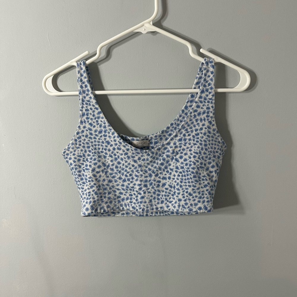 John Galt Blue and White Patterned Crop Top